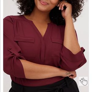 Torrid Burgundy Georgette Pullover Button Blouse